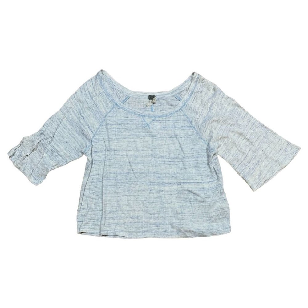 Free People We The Free Oversized Waffle Knit Pullover Top Blue Casual Cotton